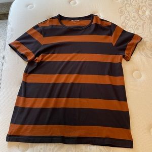 Madewell Striped Mens T Shirt L Burnt Orange and Navy